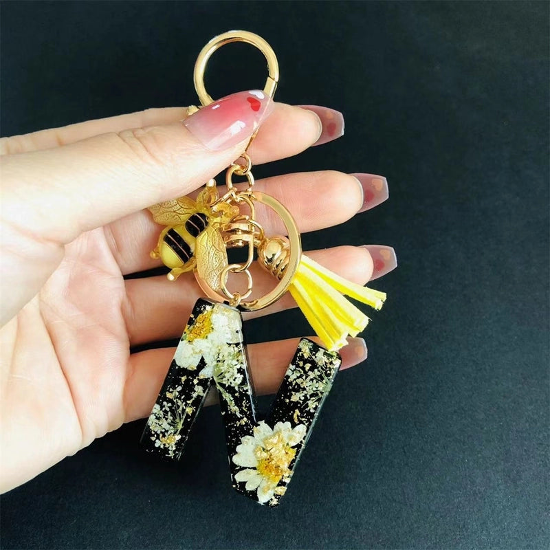 Minimalist Classic Style Letter Bee Resin Unisex Bag Pendant Keychain