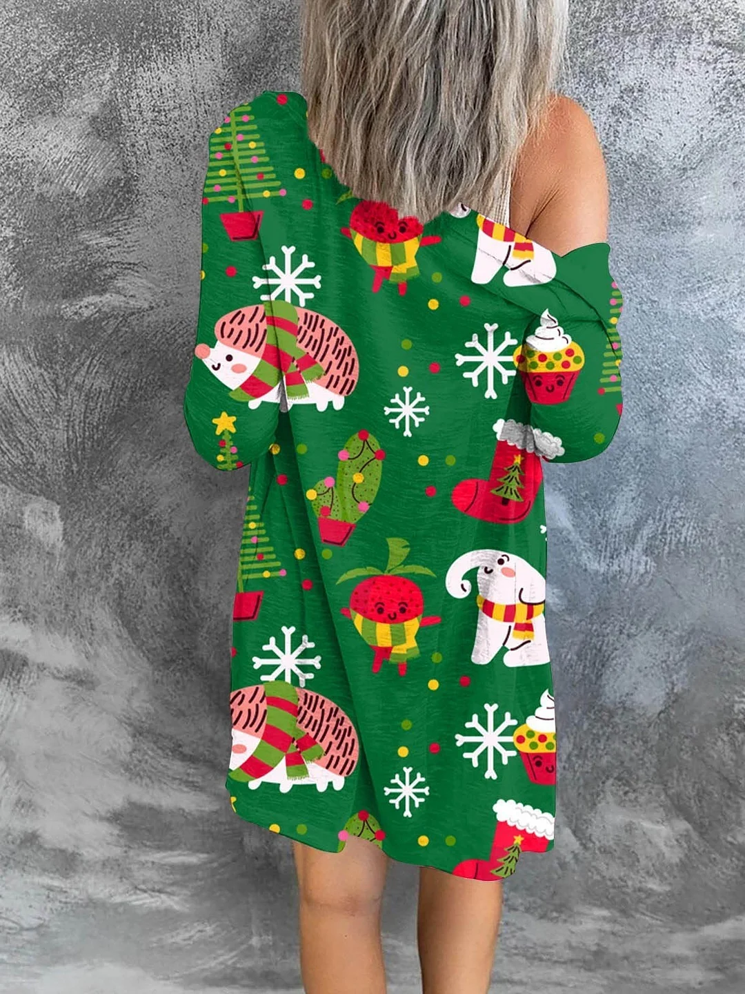 Women's Christmas Printing Fashion Button Long Sleeve Cardigan