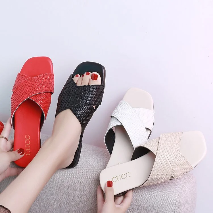 Pu Leather Summer Women Slippers Female Slides Women Flat Summers Shoes Solid Ladies Flip Flops Plus Size