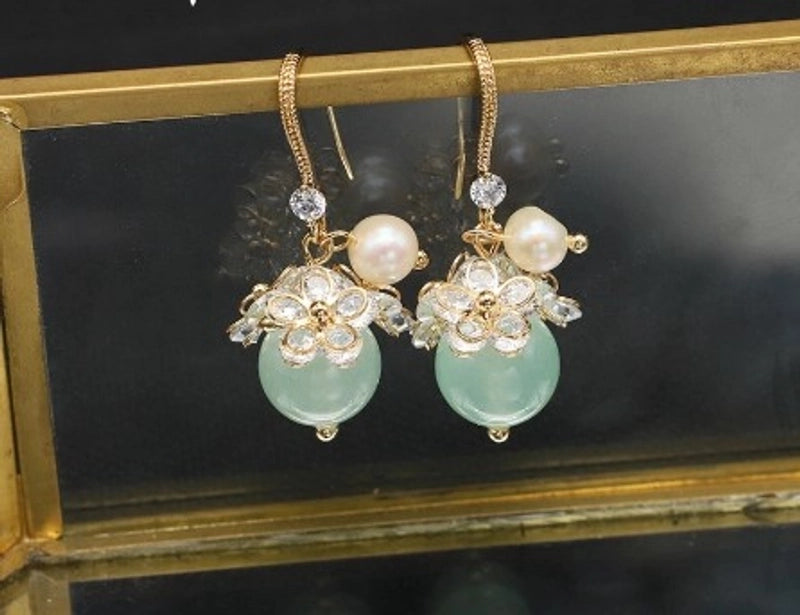 1 Pair 925 Sterling Silver Pearl Flower Drop Earrings