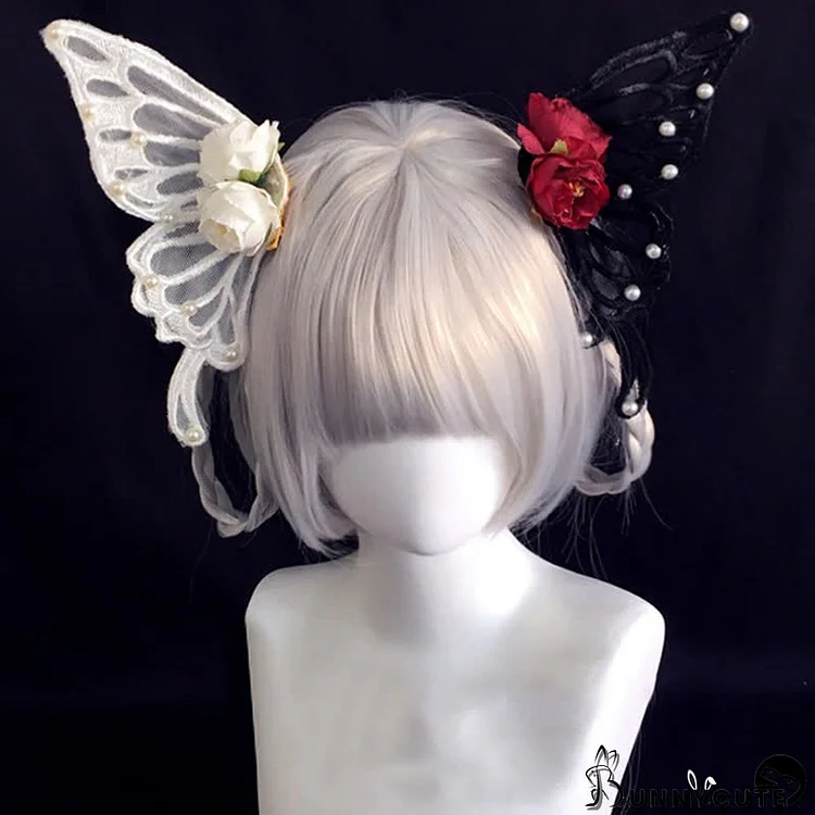 Gothic Butterfly Pearl Rose Hair Clip Halloween Hair Accessory