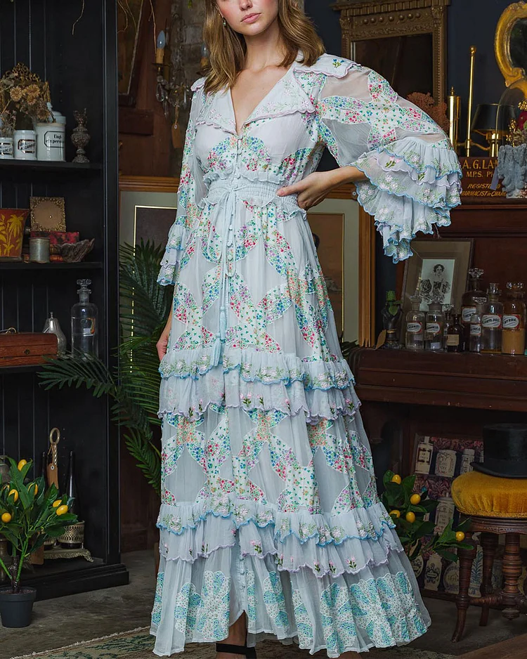 Romantic French Embroidered Flower Dress