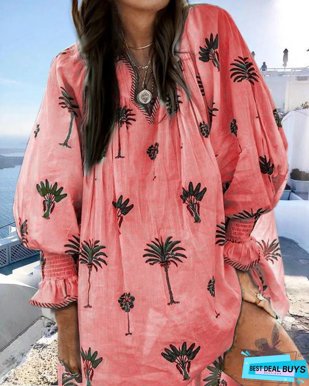 Summer Boho V Neck Beach Boho Floral Casual Mini Dress