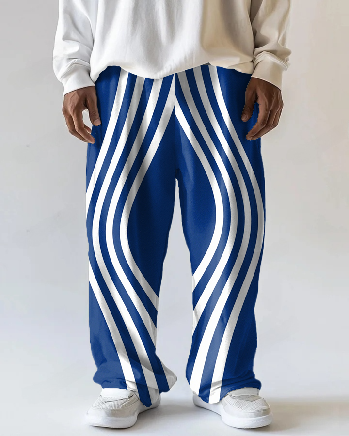 Men's Simple White Stripe Printed Daily Casual Big and Tall Pants