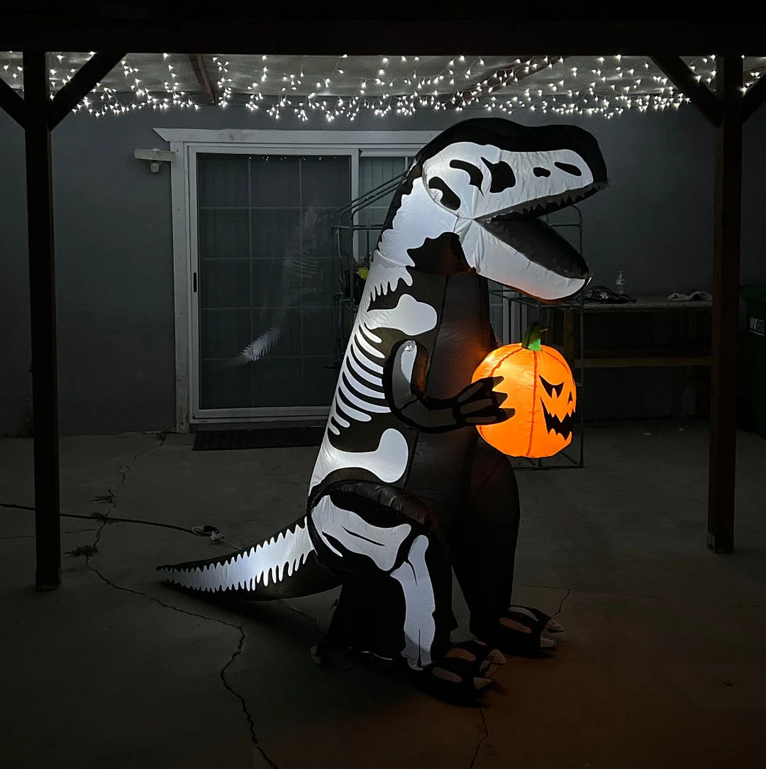 Skeleton Dinosaur with Pumpkin Yard Halloween Inflatable