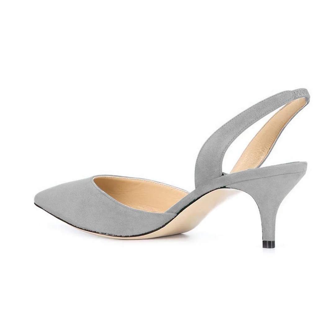 Gray Faux Suede Sophisticated Pointed Slingback Formal Kitten Heel Pumps