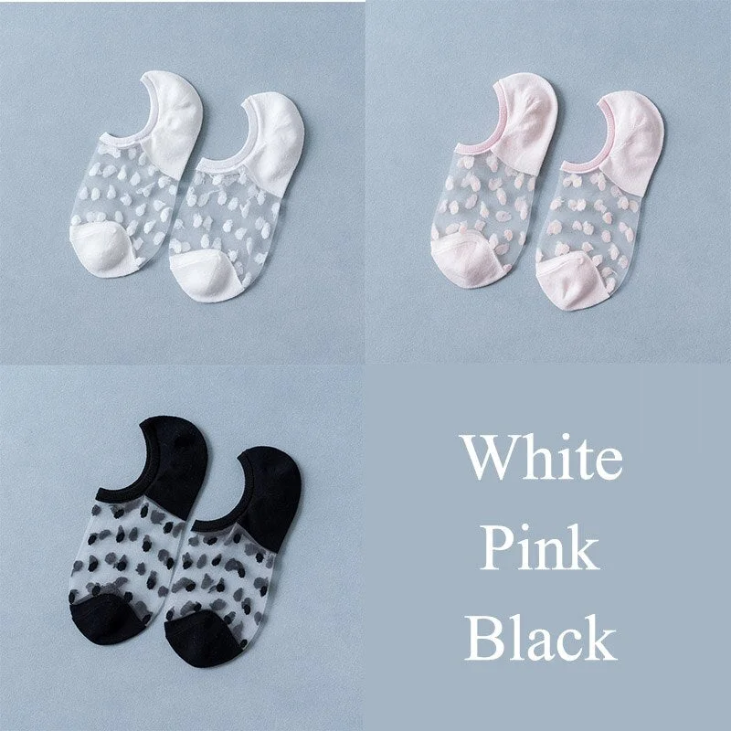 3 Pairs/Set Crystal Lace Socks Summer Women Transparent Lace Silk Flower Girls Elastic Invisible Short Boat Socks Female Sox