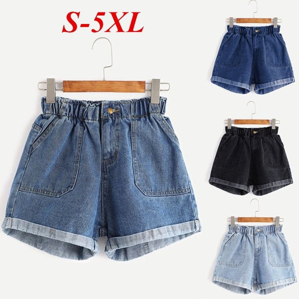 4 Colors Women Fashion Beach Wear Denim Shorts Casual High Waist Loose Pants Solid Color Summer Jeans Pants Plus Size 5XL - Life is Beautiful for You - SheChoic