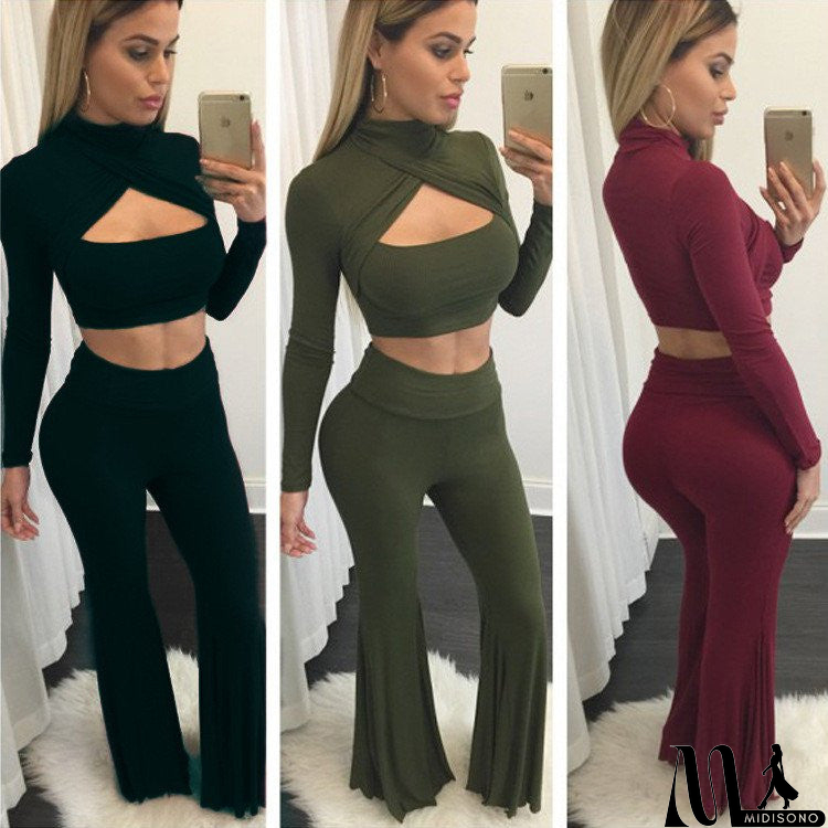 MidiSono - LONG-SLEEVED TWO-PIECE HIGH WAIST LONG PANTS