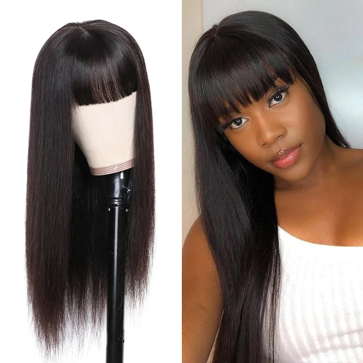 Full Long Straight Wig with Bang Full Machine Made Wig