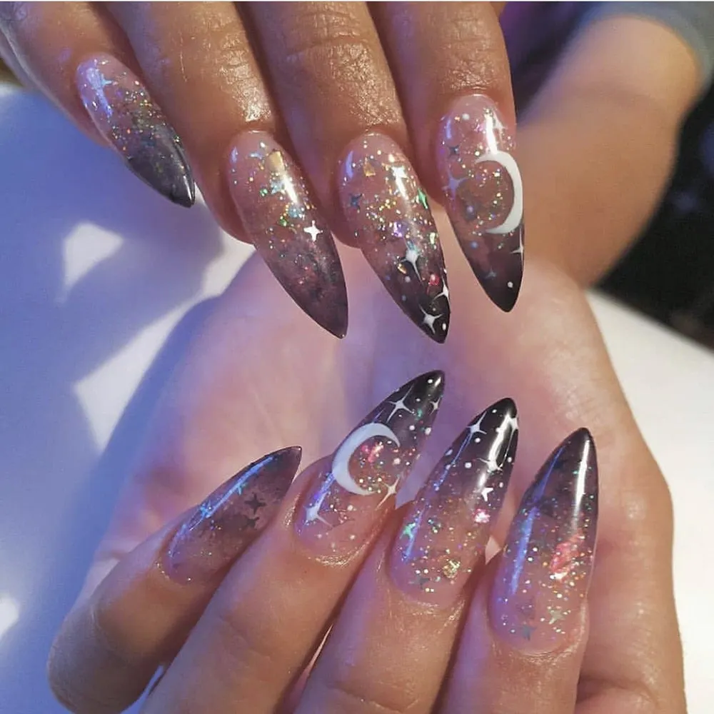 24pc/Box press on nails halloween Dark black Punk Ghost head tip nail pre design acrylic nail tip Full Cover Fake Nail 211-Nail Inspo
