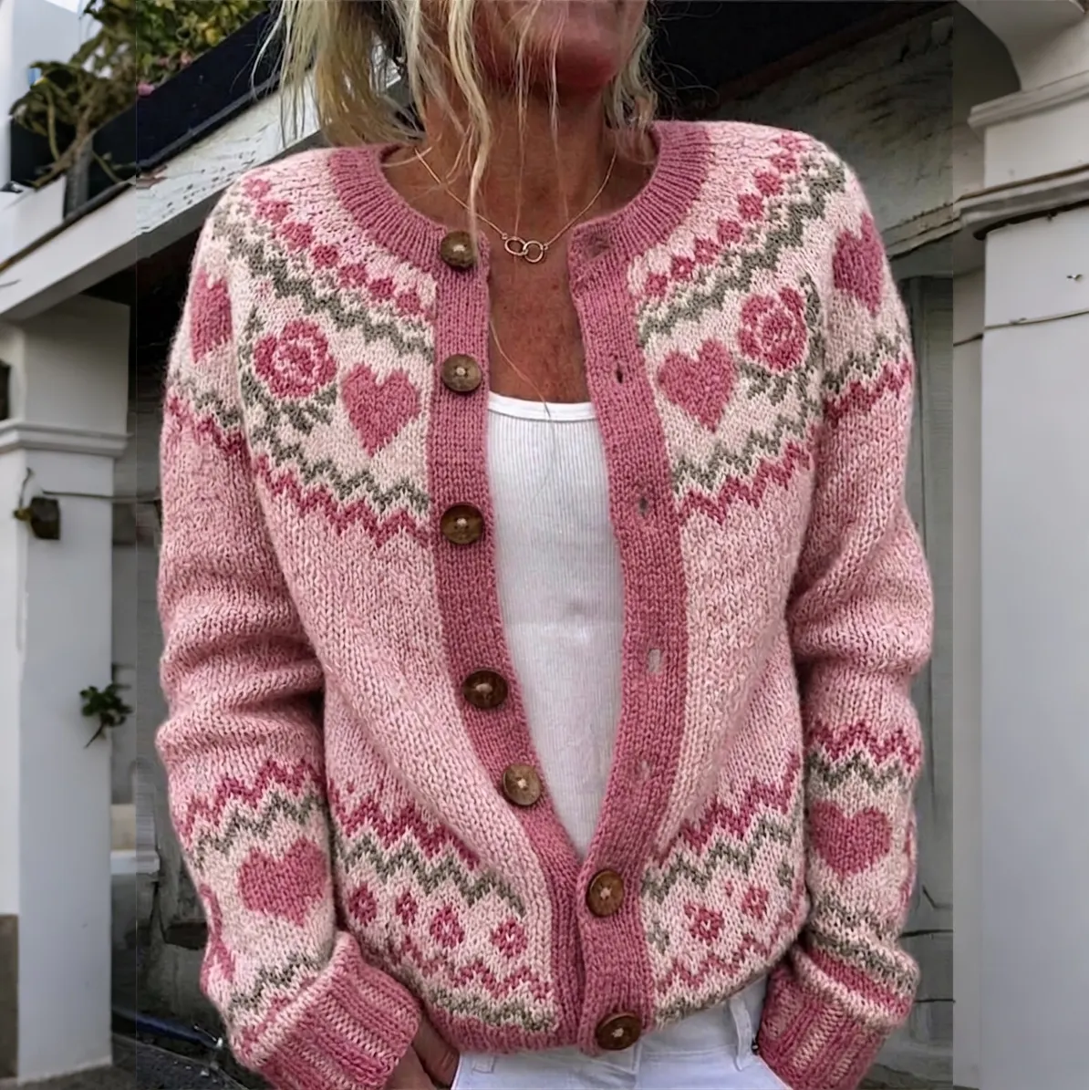 Comstylish Women's Floral Vintage Pattern Knitted Comfort Cardigan