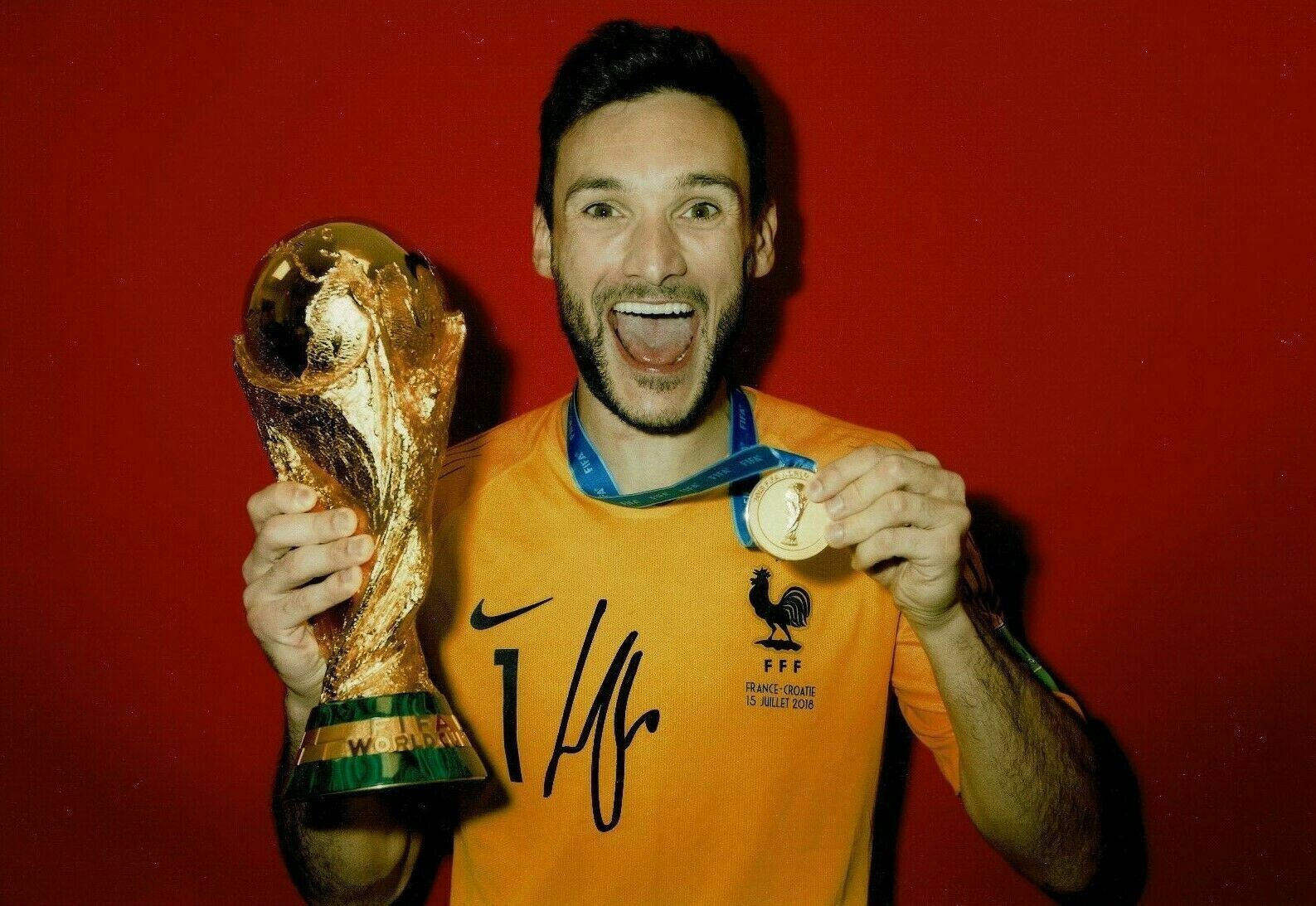 Hugo Lloris SIGNED 12X8 Photo Poster painting France 2018 World Cup Trophy Genuine AFTAL COA (B)