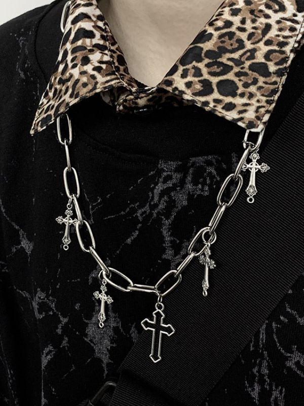 Silver Goth Cross Pendants Necklace