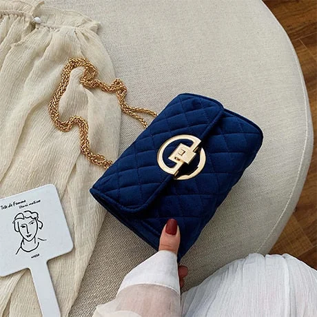 Vintage Fashion Female Plaid Square Bag 2021 New Quality Velvet Women's Designer Handbag Lock Chain Shoulder Messenger Bags