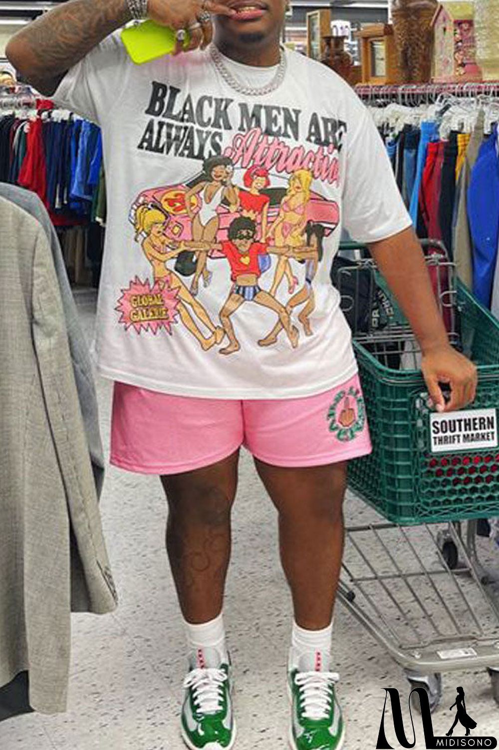 MidiSono - Loose Casual Men's Plus Size T-shirt Cartoon Fun Print