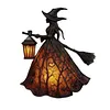 Resin Halloween Witch LED Lights Battery/USB Charging Handcrafted Stained Glass Witch Lamps Multi-Purpose Colorful Witch Desktop Statue Halloween & Year-Round Home Decor