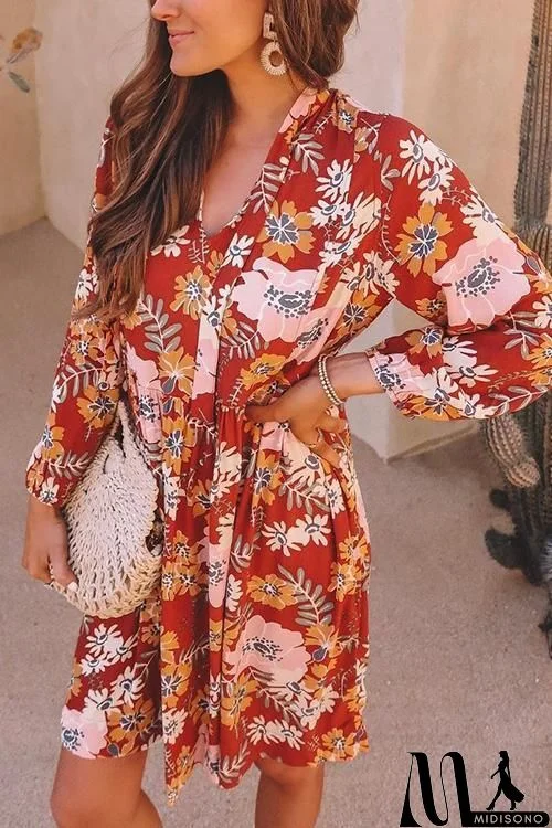 Floral Print Long Sleeve Mini Dress