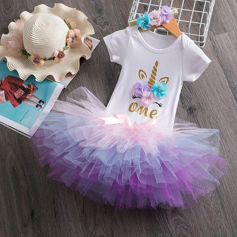 Baby Girl Summer Clothes 1st Unicorn Birthday Dress Brand Design Princess First Year Baby Dresses Girl Cake Smash Outfit Costume