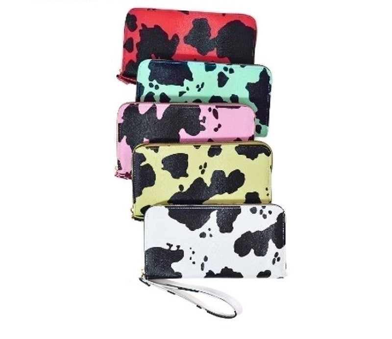 3 Pieces Women's Cow Pattern Pu Leather Zipper Coin Purses Long Wallet