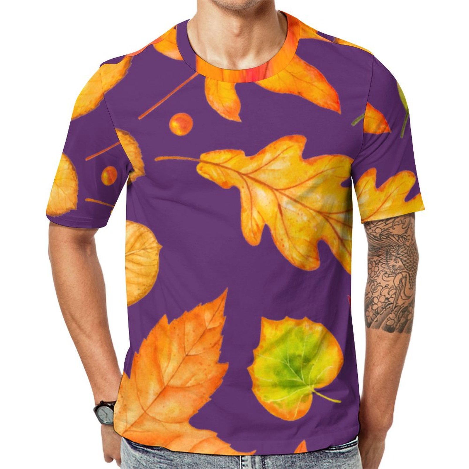 Orange Dramatic Fall Leaves Short Sleeve Print Unisex Tshirt Summer Casual Tees for Men and Women Coolcoshirts