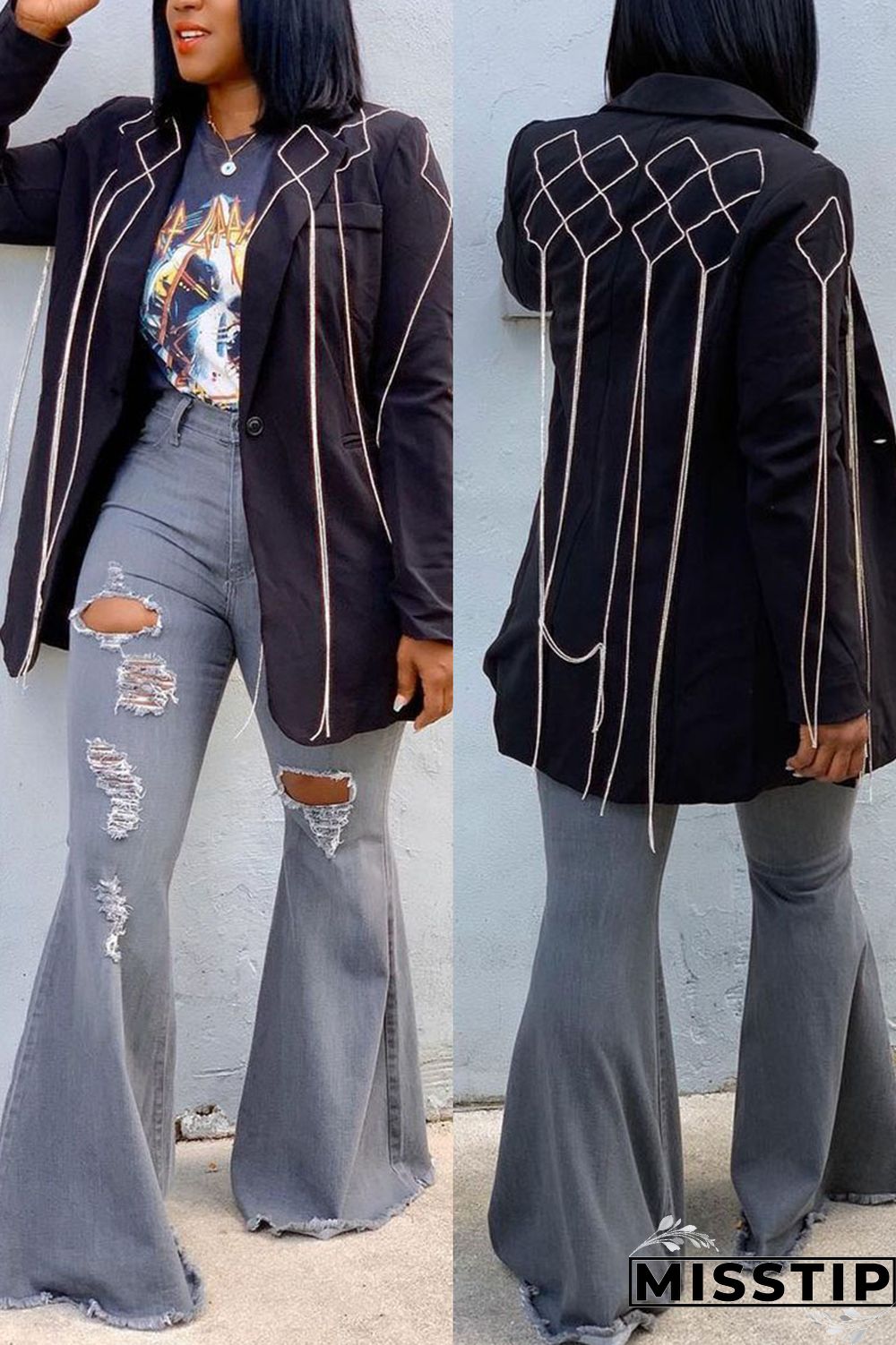 Grey Fashion Casual Solid Ripped High Waist Boot Cut Jeans