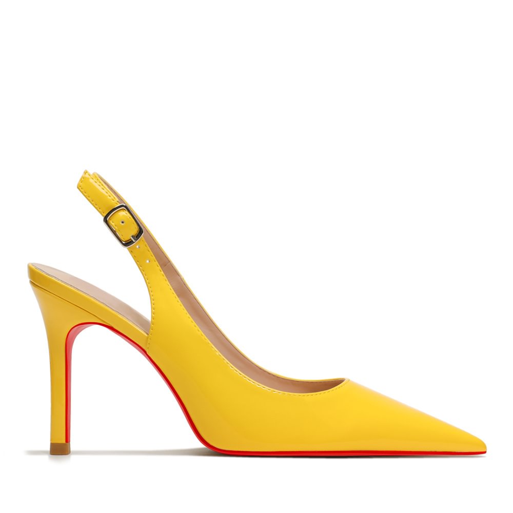 90mm Mid Heels for Women Slingback Pumps Sandals Pointed Toe Pumps Red Bottoms Shoes-MERUMOTE