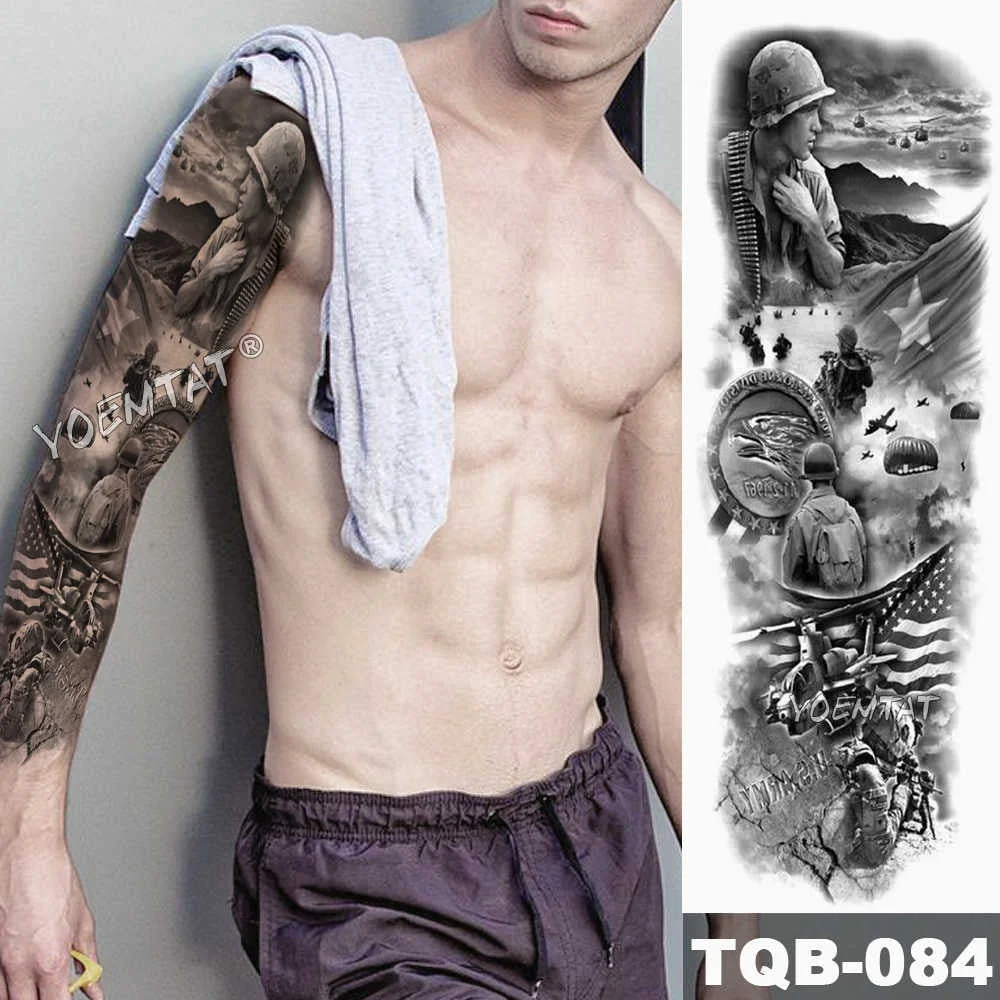 Large Arm Sleeve Tattoo Sketch Lion Tiger Waterproof Temporary Tatoo Sticker Wild Fierce Animal Men Full Bird Totem Tatto