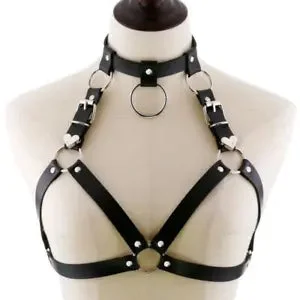 pornhint Pornhint Fashion Punk Cupless Bra Top Leather Harness Belt Body Bondage Chest Straps Blac