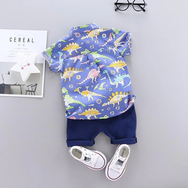 Baby Boy Clothes New Summer Dinosaur Printed Shirt + Solid Shorts 2 PCS Children Clothes Set Suits Kids Clothes 1 2 3 4 Years