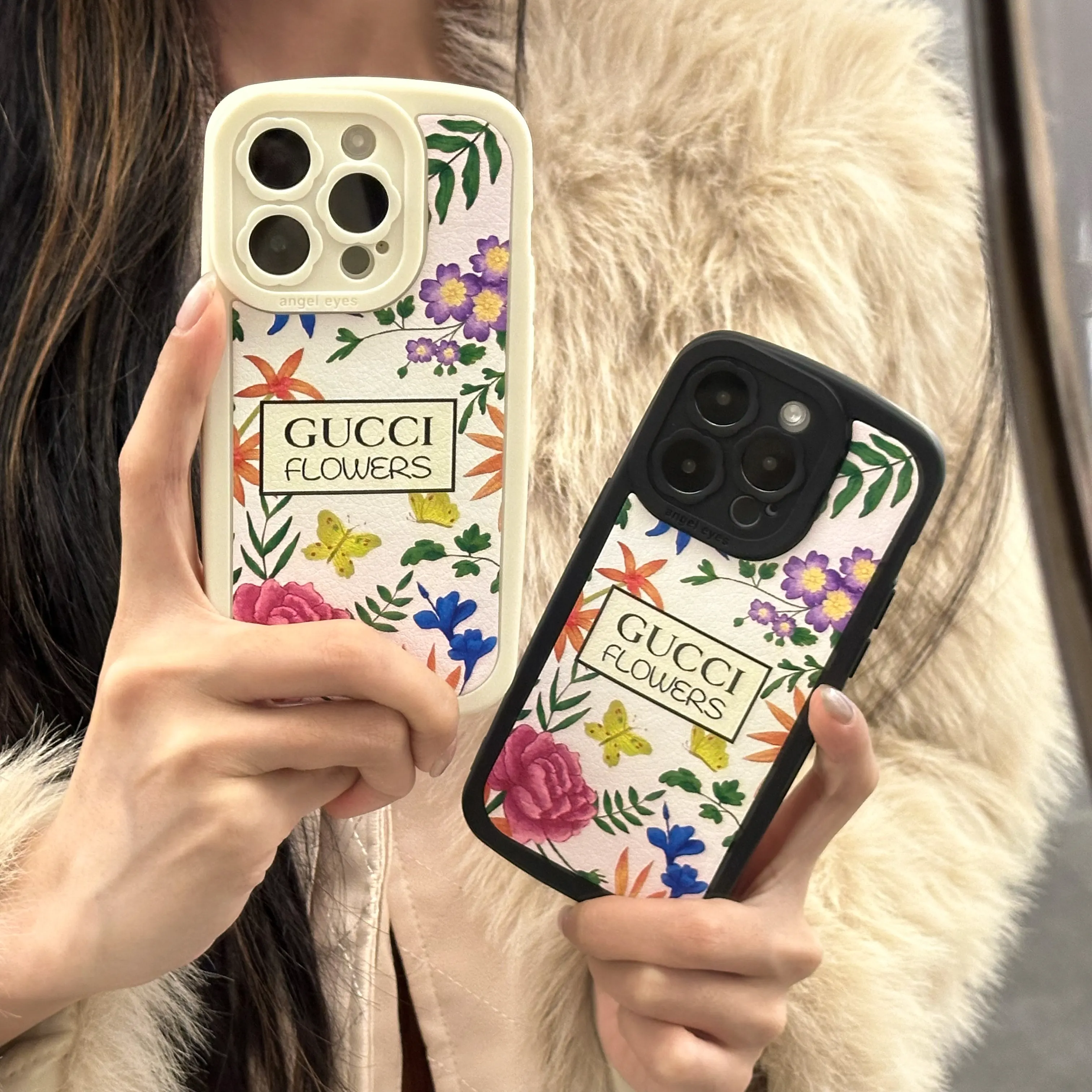 GUCCI FLORA GORGEOUS MAGNOLIA Apple leather iPhone cases 15pro 14promax 13 12pro 11