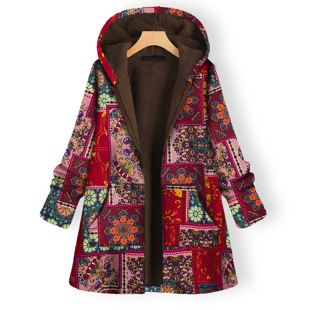 Casual Retro Print Plus Velvet Coat wearshes