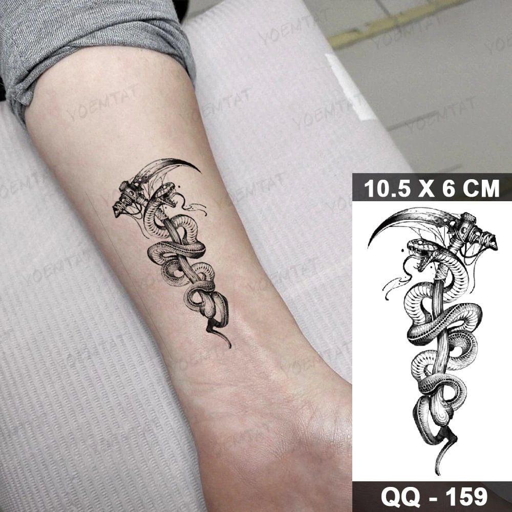 Gingf Snake Death Sickle Waterproof Temporary Tattoo Sticker Dragon Flower Cross Old School Tatto Women Men Wrist Body Art Tatoo