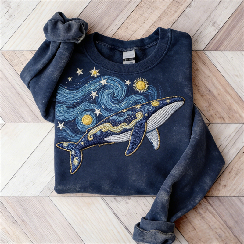 Starry Night Whale Dreamy Art Washed Sweatshirt wearshes