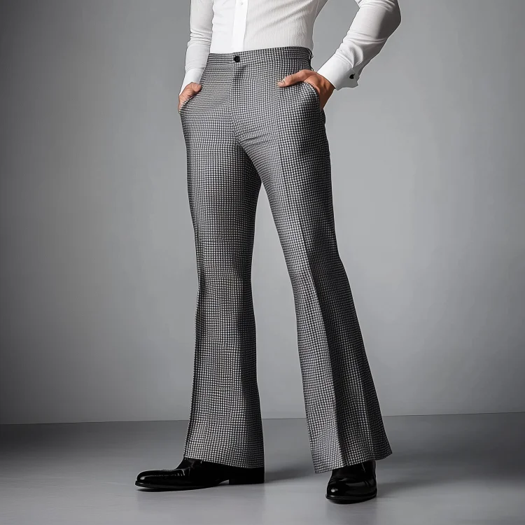 Okaywear Houndstooth Pattern Slight Stretch Flare Leg Suit Pants Okaywear