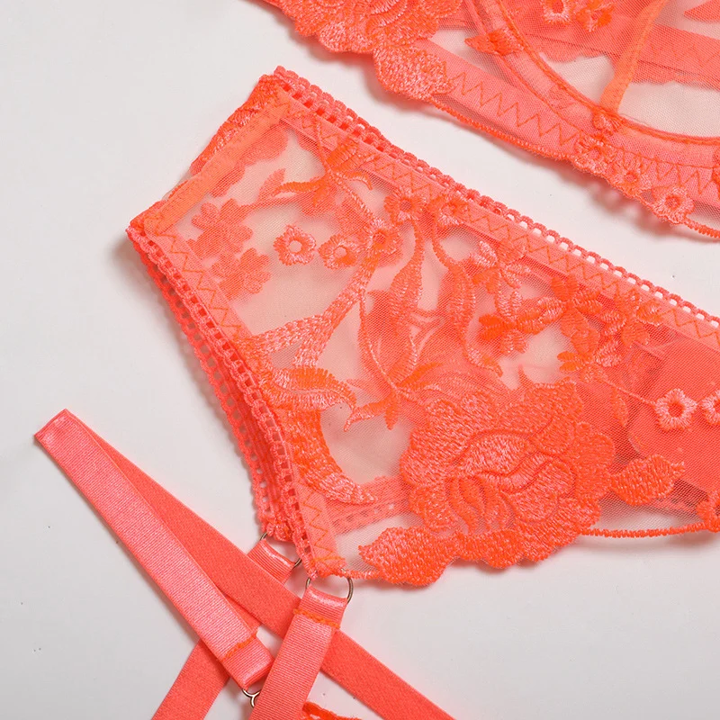 Billionm Lace Lingerie Set 3 Pieces Push Up Bra with Bone Panties Sensual Women's Underwear Floral Embroidery Erotic Costumes Femme Sex