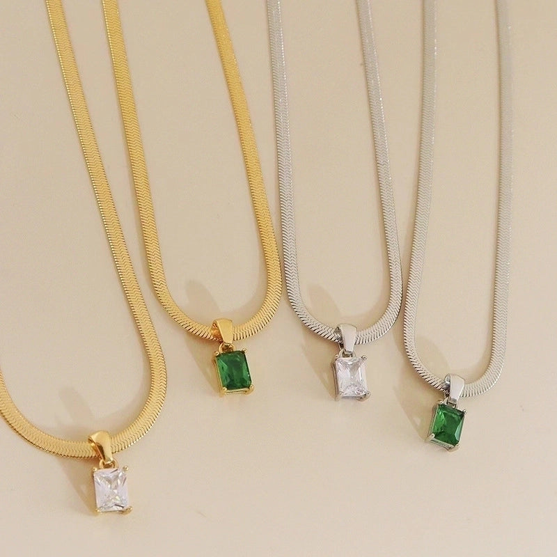 304 Stainless Steel 16K Gold Plated White Gold Plated Gold Plated Retro Plating Geometric Square Zircon Necklace