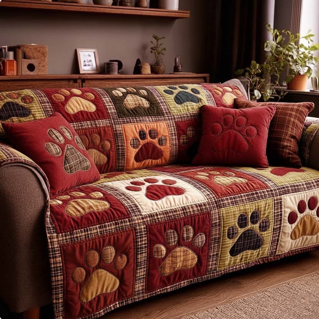 Paw Romance Quilted Sofa Cover NCU0NT11668 everthome