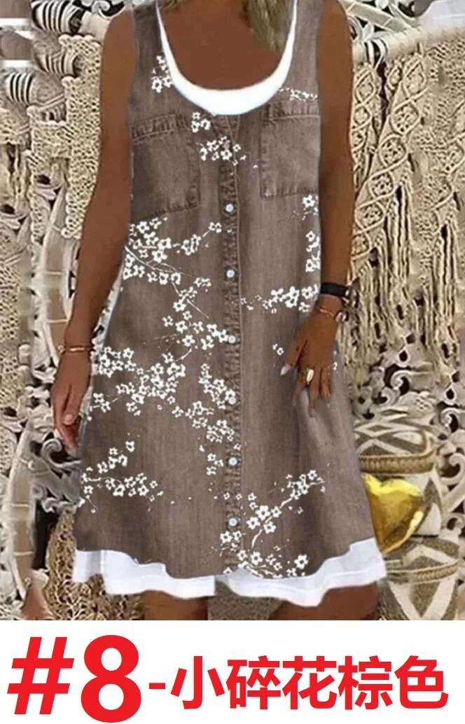 Nigikala Nigikala Women's 2025 Summer New Fashion Imitation Denim Vest Casual Print Sleeveless Top