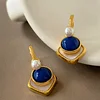 Creative Blue Red Painting Golden Earrings