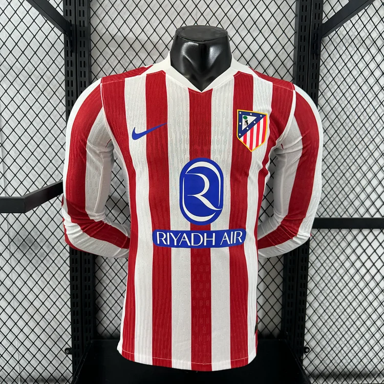 2025-26 New Season-Atletico Madrid Home Long Sleeve Jersey-Player Edition