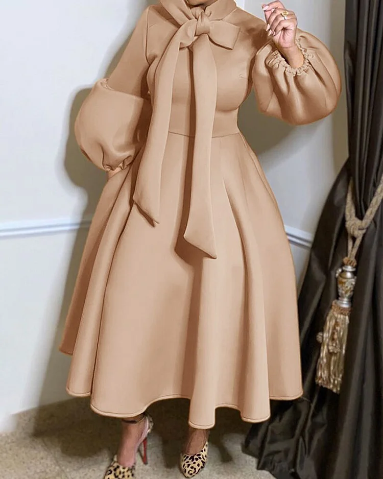 Lantern Sleeve Bow Knot Oversized Dress with Swing QueenFunky