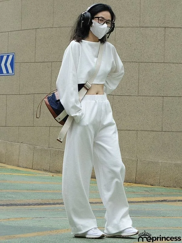 Casual Wide Leg Loose Solid Color Pants