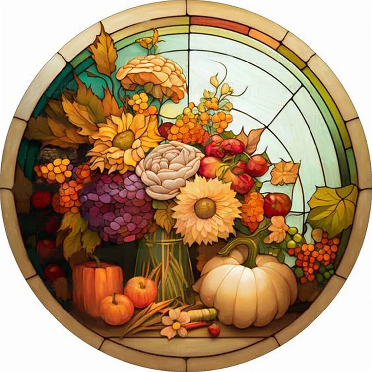Round Plate Glass Painting Pumpkin Sunflower 30*30CM(Canvas) Full Round Drill Diamond Painting gbfke