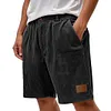 Corduroy Men's Shorts Light Blue Relaxed Fit Summer Casual Pants with Pockets and Leather Patch by Inlyline