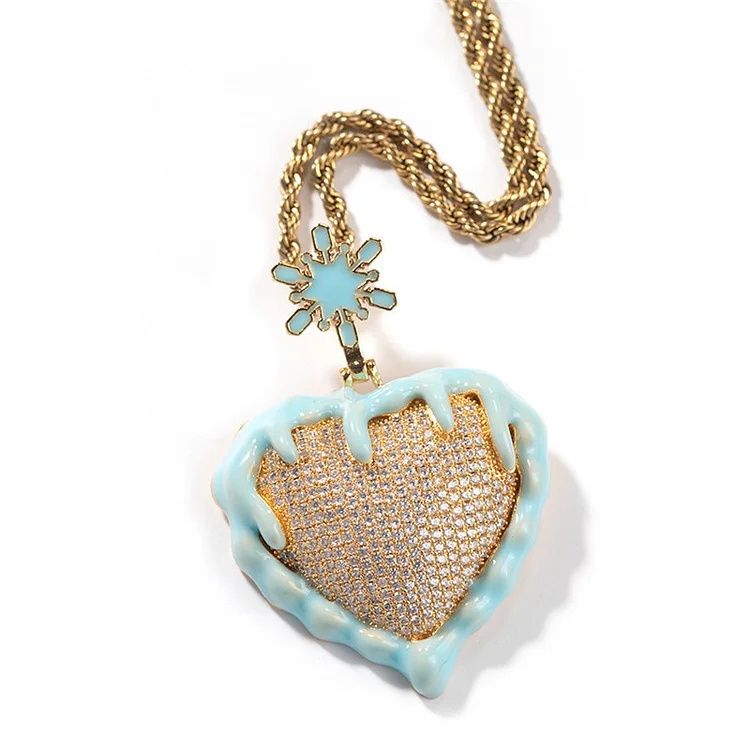 Iced Out Luminous Snow Frozen Heart Pendant Necklace Men Hip hop Jewelry-VESSFUL