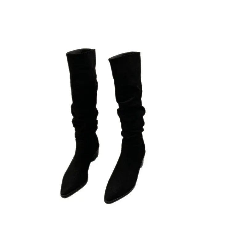 Breakj Breakj High-Heeled Kaqi Heap Boots Boots Women's Shoes 2025 New Spring And Autumn Winter Thin Long-Sleeve Knight Boots