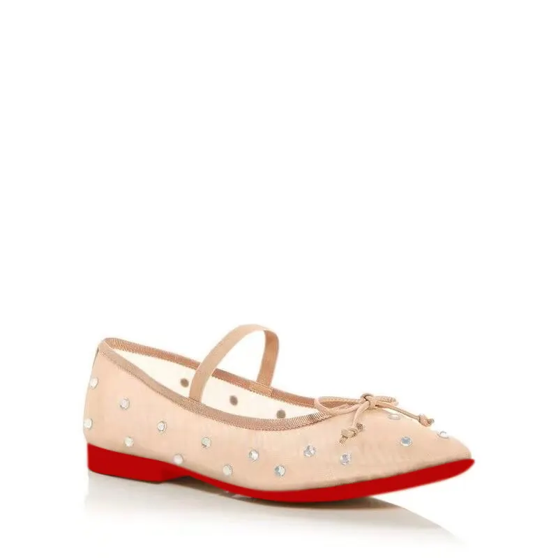 Women's Flats, Bow Round Toe Comfortable Light Shoes, Mary Jane Red Bottom Shoes-vocosishoes