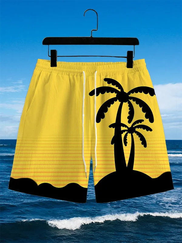 Men's Vacation Style Tropical Trees Print Casual Shorts