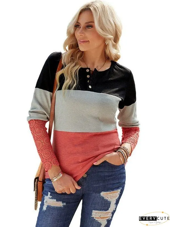 Casual Stylish Boat Neck Color Block Long Sleeve Sweater